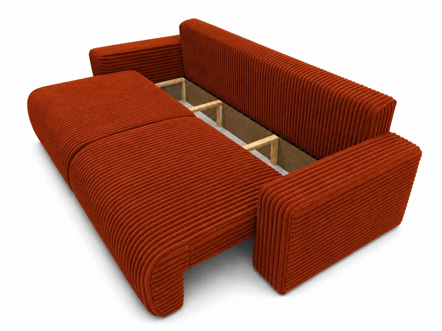 Sofa Lumo 3-osobowa wolnostojąca, gruby sztruks, pojemnik, funkcja spania