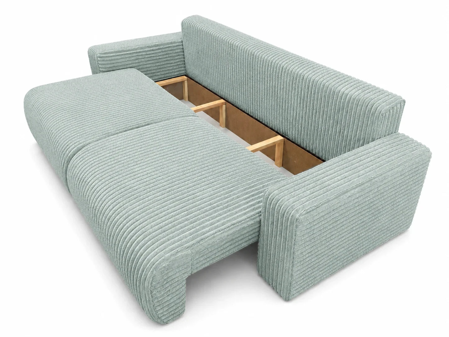 Sofa Lumo 3-osobowa wolnostojąca, gruby sztruks, pojemnik, funkcja spania