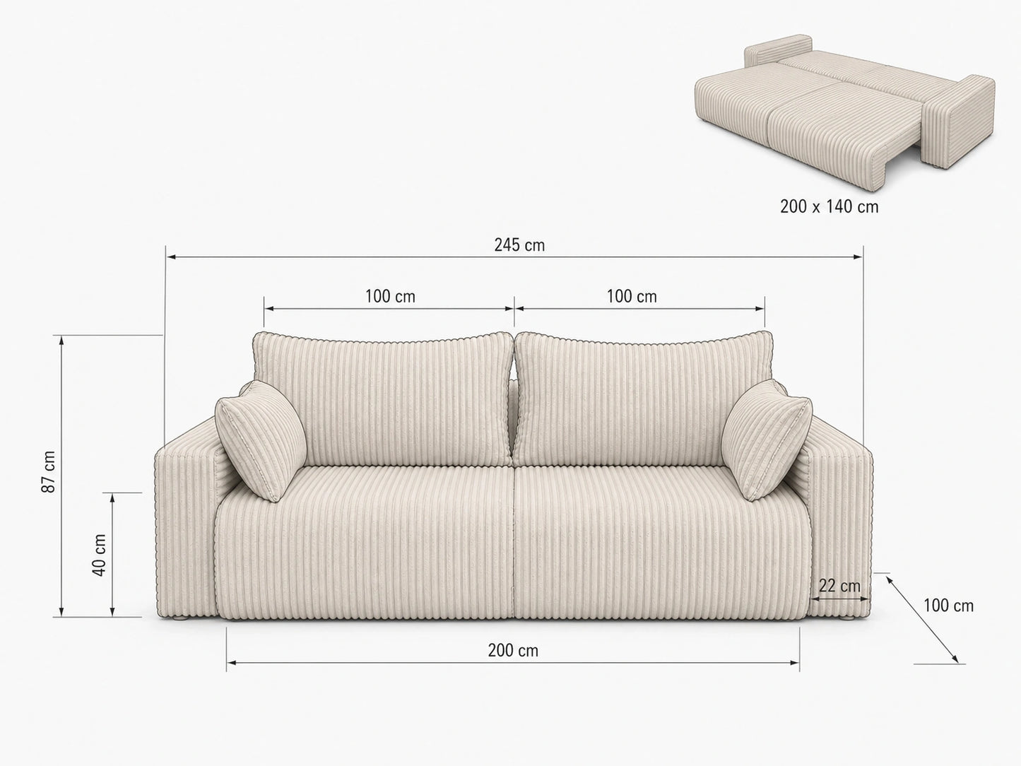 Sofa Lumo rozkładana z funkcją spania – 245 cm