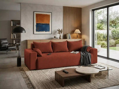 Sofa Nola– nowoczesna sofa rozkładana z pojemnikiem, tkanina łatwoczyszcząca Velo