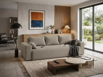 Sofa Nola– nowoczesna sofa rozkładana z pojemnikiem, tkanina łatwoczyszcząca Velo
