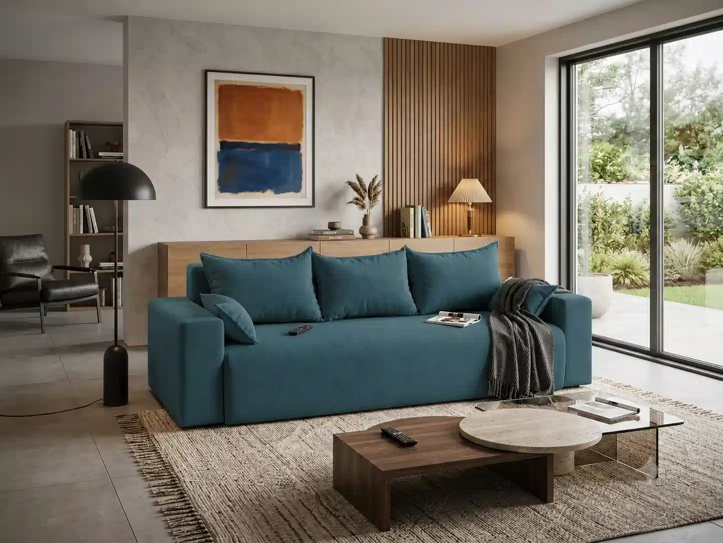 Sofa Nola– nowoczesna sofa rozkładana z pojemnikiem, tkanina łatwoczyszcząca Velo
