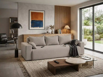 Sofa Nola– nowoczesna sofa rozkładana z pojemnikiem, tkanina łatwoczyszcząca Velo