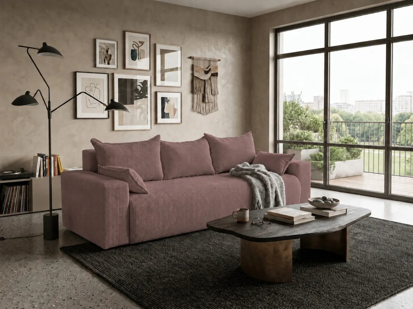 Sofa Nola – nowoczesna sofa rozkładana 3-osobowa, tkanina sztruksowa Poso
