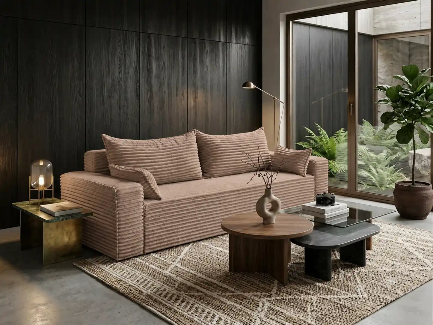 Sofa RENA 3-osobowa wolnostojąca – Sztruksowa, pojemnik, funkcja spania