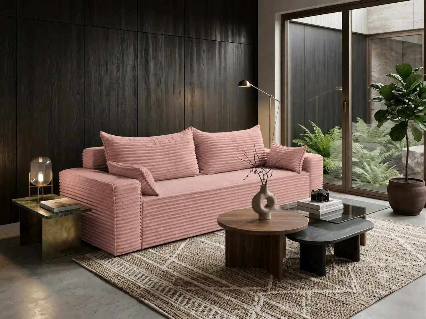 Sofa RENA 3-osobowa wolnostojąca – Sztruksowa, pojemnik, funkcja spania