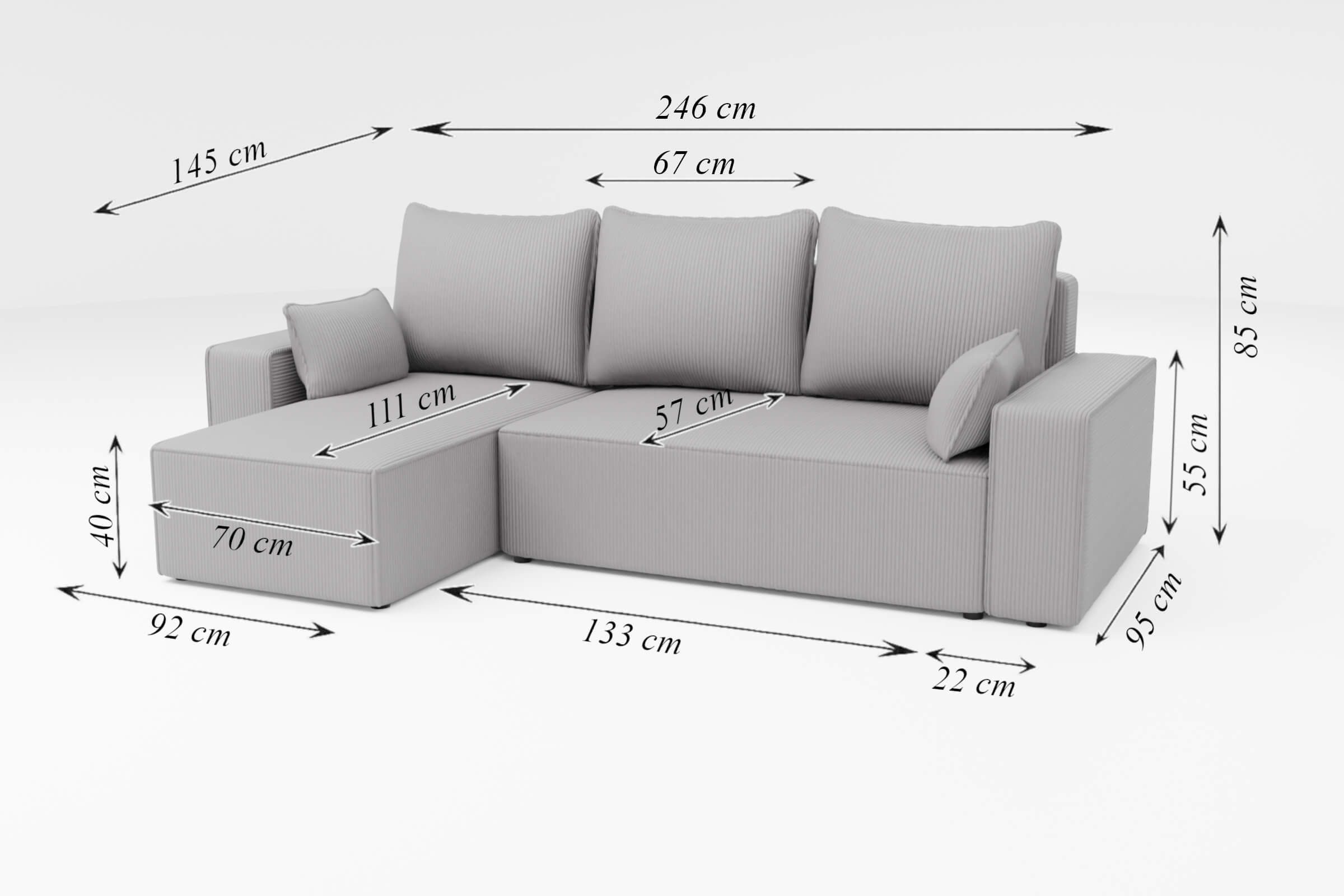 Narożnik tapicerowany NEXO – uniwersalny, z funkcją spania i pojemnikiem